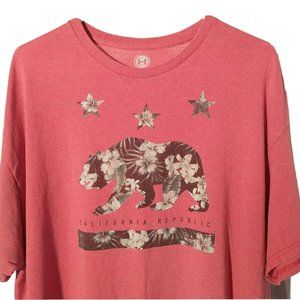 Hybrid Threads XL Men's California Republic Print Short Sleeve Red T Shirt
